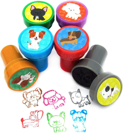 Tiny Mills 24 Pcs Assorted Dog and Puppies Stampers for Kids Self Ink Stamps, Puppy Party Favors