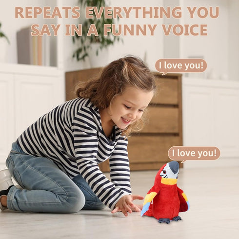 Tummy Talking Parrot Toy, Repeat What You Say Parrot Toys with Flapping Wings, Interactive Electronic Funny Rcording