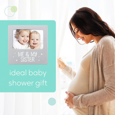 tiny ideas Me and My Sister Picture Frame - Baby Keepsake Frame for Sibling Gifts, 4x6 Photo Insert, Gray