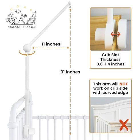 (31 inch, 100% Baby Crib Mobile Arm Wooden Holder - Baby Mobile Hanger for Crib Natural Beech Wood) Strong Anti Slip