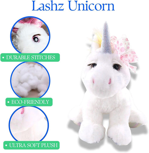 The Petting Zoo Lash'z Unicorn Stuffed Animal - 10 Inch Unicorn Plush Toy, Gifts for Girls