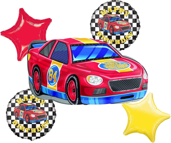 Anagram Race Car Birthday Party Supplies, 5pc Balloon Bouquet Decorations, BQ_4218