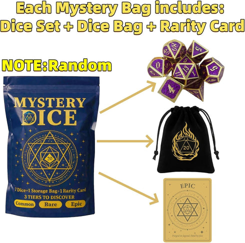 UURM Set 7 Set (6 Pack Mystery Dice of Polyhedral Dice, DND Dice with Storage Bag and Rarity Card, RPG Dice, for Role