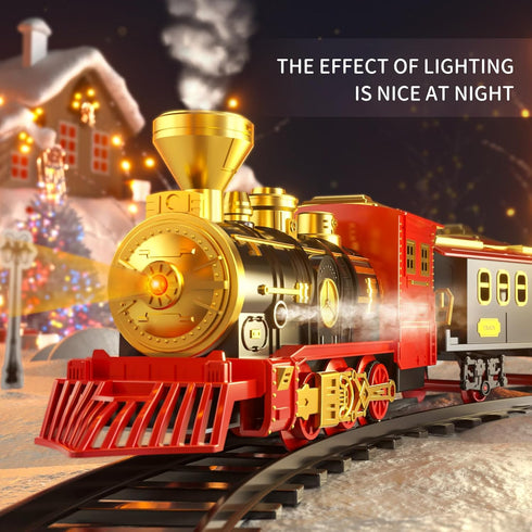 TEMI Train Set for Kids 3-5, Rechargeable Red Train with Steam Engine, Cargo Car, Long Track, Gift for Boys & Girls