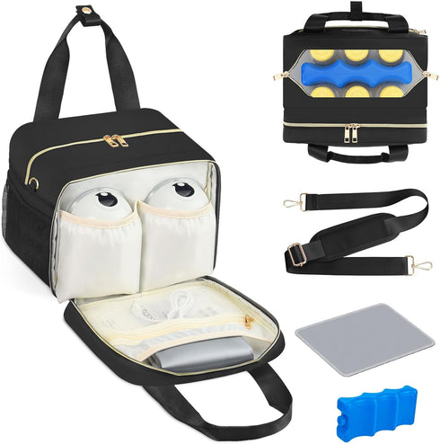 PIIOSER Breastmilk Cooler Bag with Ice Pack, Fits 6 Baby Bottles Up