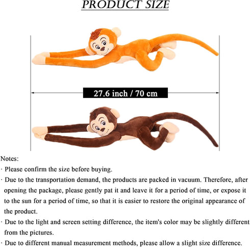 2PCS Hanging Monkey Stuffed Animals Plush - Cute Monkey Toy for Kids and Adults, 27.6"