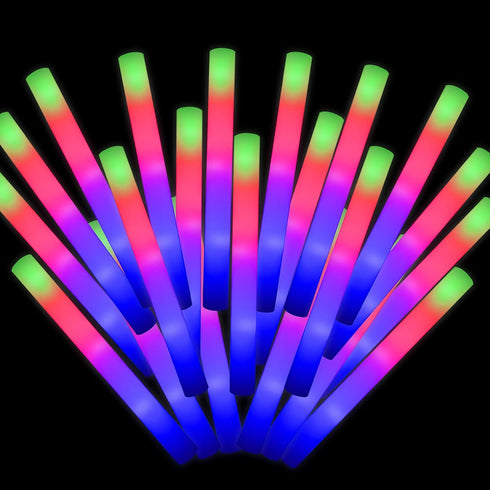 100 + 2 Pack Foam Glow Sticks Bulk Party Pack, Light Up Foam Sticks for Raves, Camping, Wedding, 3 Flashing Modes