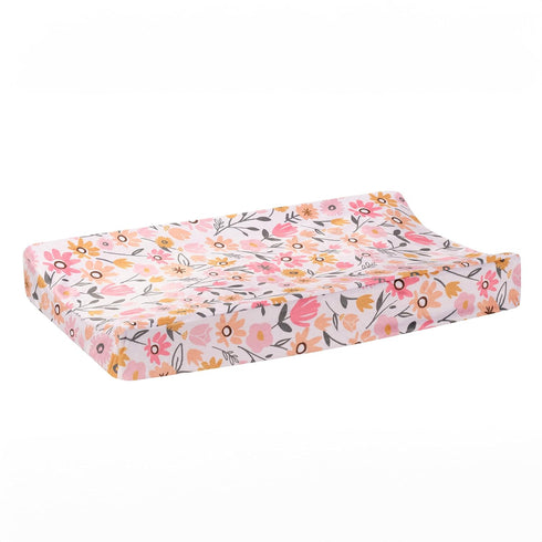 Lambs & Ivy Ultra-Soft Pink Floral Changing Pad Cover - Perfect for Nursery