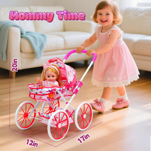 Playset CUTE STONE Baby Doll with Stroller for Girls Pretend Play Baby Care Toy with High Chair, Clothes & Accessories