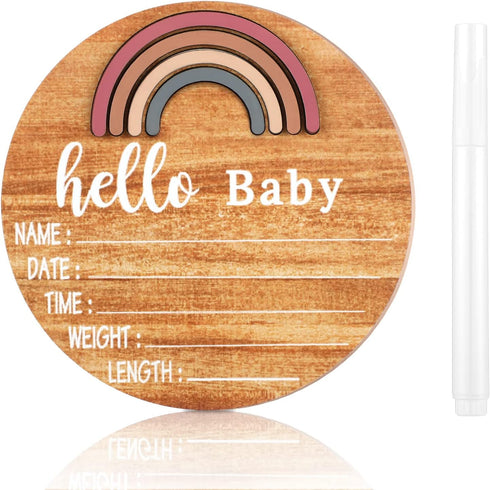 Wooden Baby Birth Announcement Sign Rainbow Baby Name Sign with Marker Pen