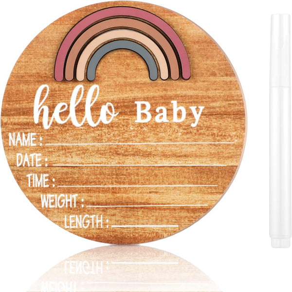 Wooden Baby Birth Announcement Sign Rainbow Baby Name Sign with Marker Pen