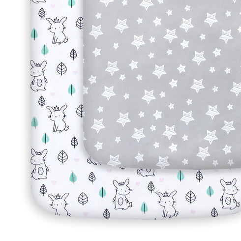Pack and Play Sheets, 2 Pack Mini Crib Sheets, Stretchy Playard Fitted