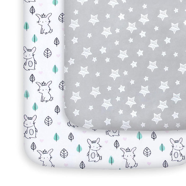 Pack and Play Sheets, 2 Pack Mini Crib Sheets, Stretchy Playard Fitted