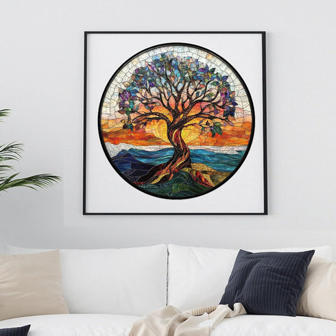 500 16.5 16.5 Bodhipnjoy Wooden Puzzles for Adults Pieces, Stained Glass Tree of Life Puzzle, Unique Shape Mosaic Tree