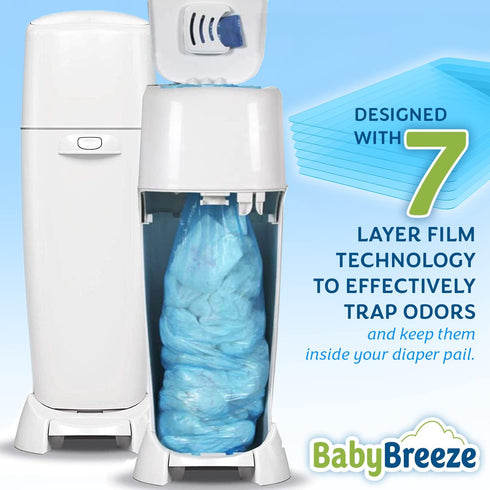 BabyBreeze Diaper Pail Refill Bags, Compatible with Playtex Diaper Genie Pails, Odor Absorbing Disposal Bags - 1400