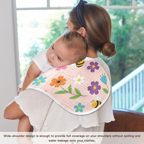 Qinllo 2 Pack 22" 11" Muslin Burp Cloths Floral Bee Pink Cotton Baby Burp Cloths Ultra Absorbent Soft Thick Burping
