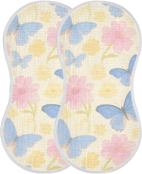 decor gift 4 Pack 22x11in Cotton Muslin Burp Cloth Breathable Blue Butterflies and Pink Flowers Feed Cloth for Unisex
