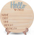 TTMerriwood Hello World Wooden Baby Birth Announcement Sign, Newborn Name Date Time Weight Length Board, Neutral