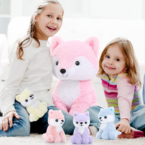 Muiteiur 5-Piece Mommy & Baby Fox Plush Set, Soft Stuffed Animals for Kids, 20-inch Pink Gift for Birthdays