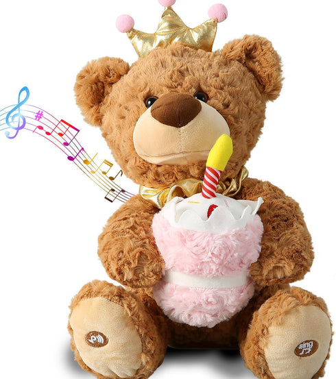 Marsjoy Musical Happy Birthday Teddy Bear with Glowing Cupcake, Animated Plush Toy Singing
