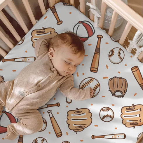 KuphiL10C Mattress-28x52 Baseball Sports Theme Pattern Baby Sheets for Crib, Unisex Baseball Gloves Hats Nursery Fitted
