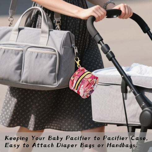 Valentines Gift Round Pacifier Storage Case with Zipper, Portable Pacifier Case for Travel, Diaper Bag & Purse