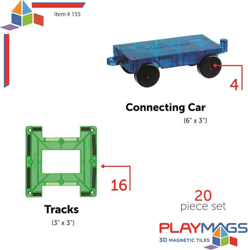Set, 20 Set 4 Playmags Magnetic Tiles Train Piece Accessory Includes Trains, Stronger Magnets, Building Blocks Add-On