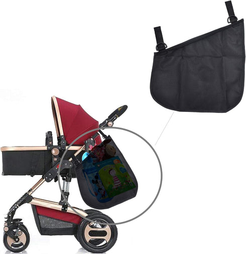 Portable Side Sling Stroller Cargo Net, Non-Slip Adjustable Straps, Storage Mesh Bag for Food and Fruit