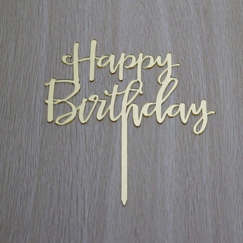 Happy Birthday Cake Topper - Birthday Party Decorations, Mirror Gold Acrylic