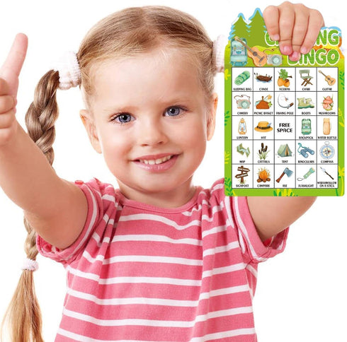 24 Summer Fancy Land Camping Bingo Game for Kids Players Die Cut Outdoor Adventure Game Graduation Party Supply