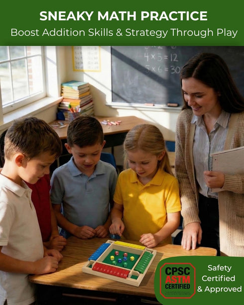 Pedolini 4 Shut the Box Game Wooden - Travel Size Way Close The Box Dice Game with Instructions - Math Learning Board