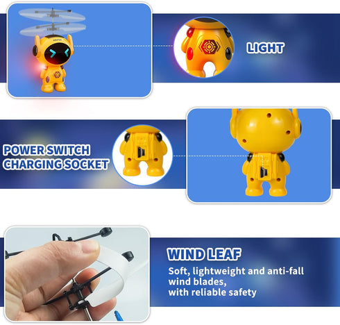 6-8 9 10 11 12+ Flying Robot Toys for Kids, Rc Flying Toy Hand Operated Drones with LED Lights Indoor Mini Drone Remote