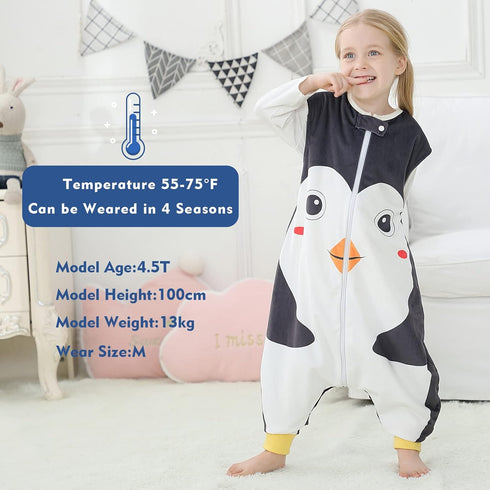 MICHLEY Toddler Sleeping Sack with Feet - Newborn Infant Sleeveless Sleeping Bag, 2-Way Zipper, Penguin, 3-5T