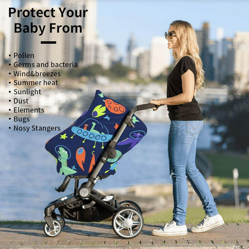 Schgap Dinosaurs Space Car Seat Covers for Baby, Nursing Cover Breastfeeding Baby Carrier Cover Stretchy Carseat Canopy