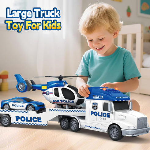 3 4 5 3 1 3 4 5 6 SpringFlower Boy Toddlers Toys, Extra Large Police Truck Toys with Racing Car and Helicopter