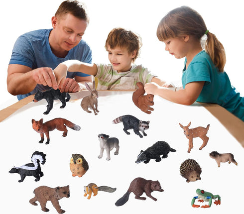 Flormoon Small Animal Figures for Kids - 16PCS Realistic Forest Animals Baby Figurines - Educational Toys