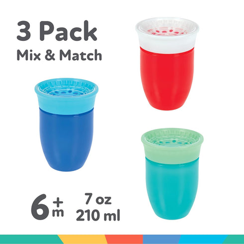 Nuby Wonder Cup 360 Smart Edge Silicone Rim - 3-Pack 7 oz - Green/Red/Blue