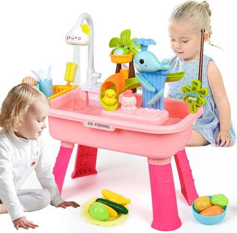 HUASHILUO Upgraded Toddler Sand Water Table Toy with Electric Water Pump, for Toddlers
