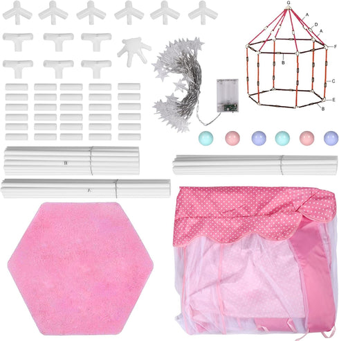 Princess Tent with Rug & LED Star Lights, Large Playhouse for Girls Kids, Indoor Outdoor Games, 140*135cm