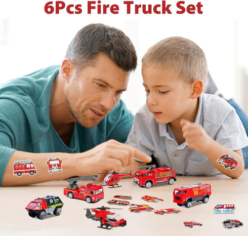 6 Playsets 4 5 6 7 8 9 10 11 12 Fire Truck Toy for Boys, Pcs Diecast Car Fire Truck, Helicopter,Ladder Truck, Fire