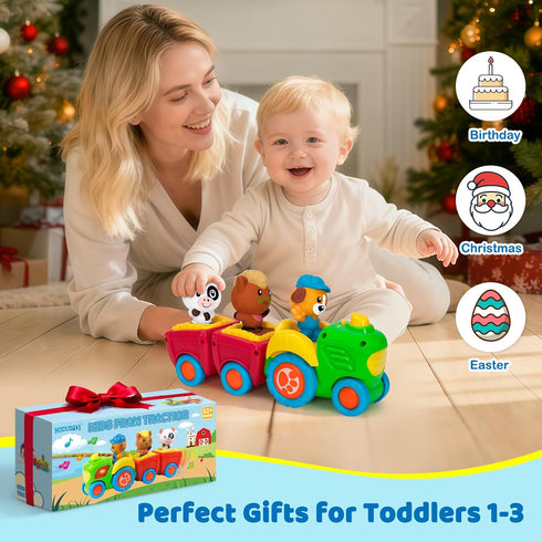 1 2 3 Set 3 12 18 24 Animal Farm Tractor Toy for Toddler Years Old, Musical Tractor with Farm Animals, Montessori