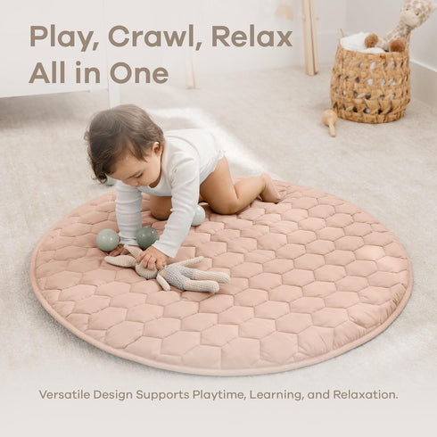 36 inches Comfy Cubs Round Kids Play Mat - Small Soft Quilted Baby Floor Mat with Non-Slip Bottom - Plush Design