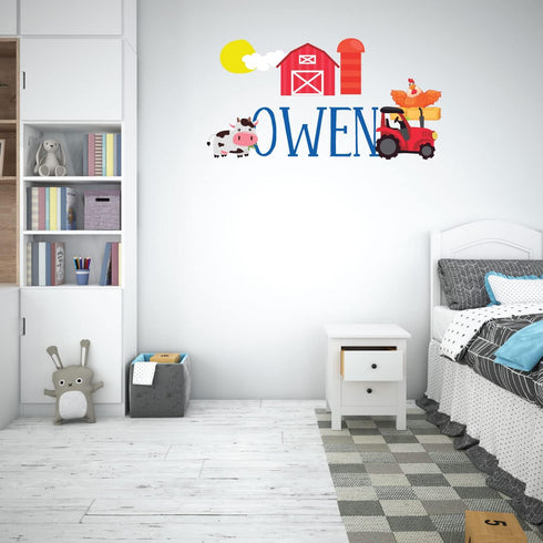 Barn Tree and Tractor Personalized Name Nursery Wall Decal Vinyl Sticker for Custom Kids Room Décor