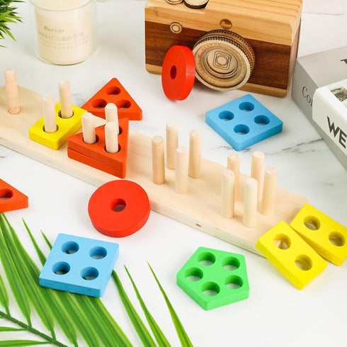 LovesTown 20PCS Montessori Toys, Wooden Sensory Stacking Sorting Toys for Toddlers Kids Birthday Gifts