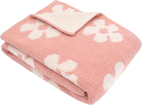 Cozy 40x30in Living Textiles Pink Floral Daisy Chenille Soft Baby Blanket Reversible Premium Fabric for Best Comfort