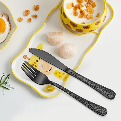 LIANYU 9-Piece Kids Black Silverware Set - Stainless Steel Toddler Utensils, Dishwasher Safe