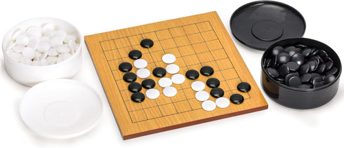 Yellow Mountain Imports Beechwood Veneer 9x9 Go Game Set with Single Convex Melamine Stones