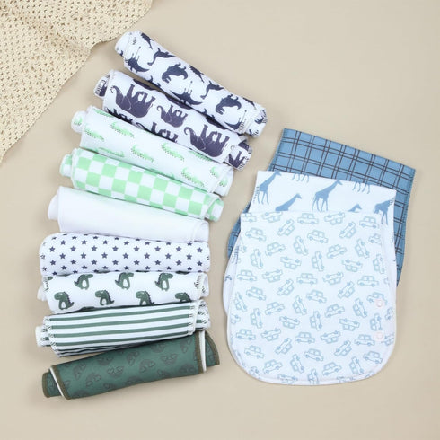 2-in-1 3 Set Newborn,12-Pack Baby Burp Cloths &Baby B.ibs Design Layers Thicken Cotton Absorbent and Soft Spit Up