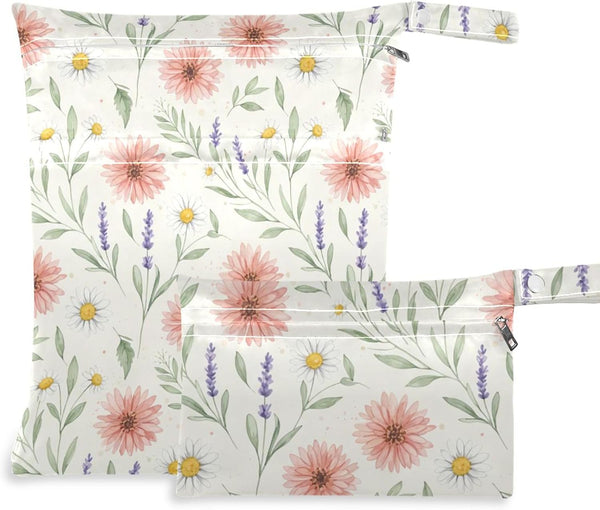 Burbuja Wildflowers Wet Dry Bags for Baby Cloth Diaper 2 Pack, Waterproof Reusable