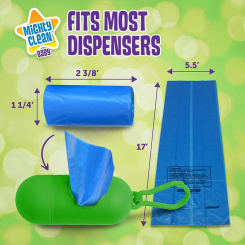 Mighty Clean Baby 72 Count Disposable Diaper Bag Refill Rolls with Light Powder Scent